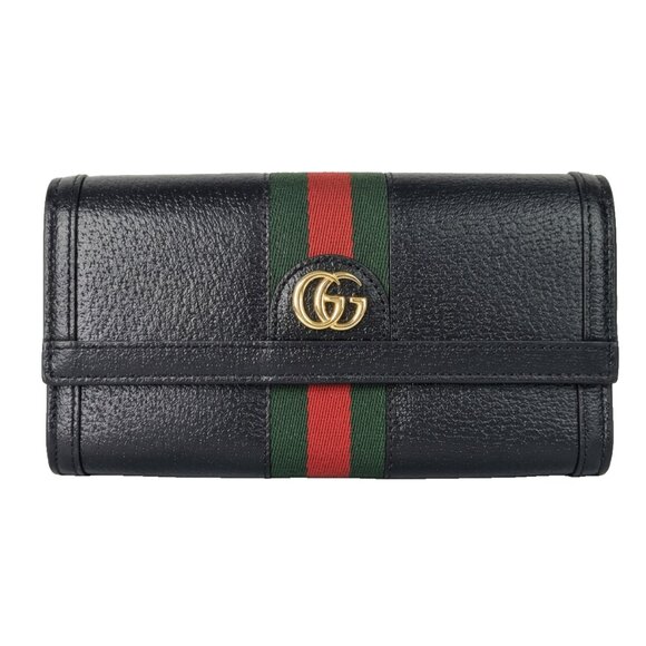 Gucci Handbags - GUCCI Calfskin Web Ophidia Continental Wallet Black Striped Flap Leather GG Bag